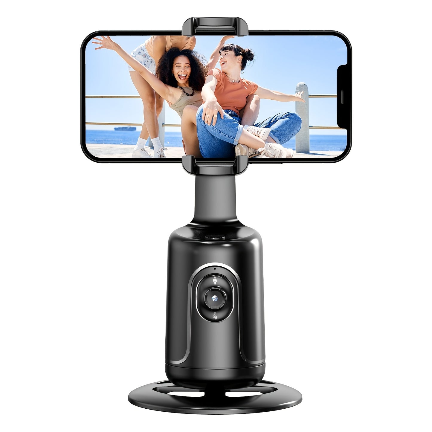 Tripé com seguimento facial automático, sem necessidade de aplicação, suporte para telemóvel com rotação de 360° para rosto e corpo, ideal para vlogs e live streams, bateria recarregável, preto.