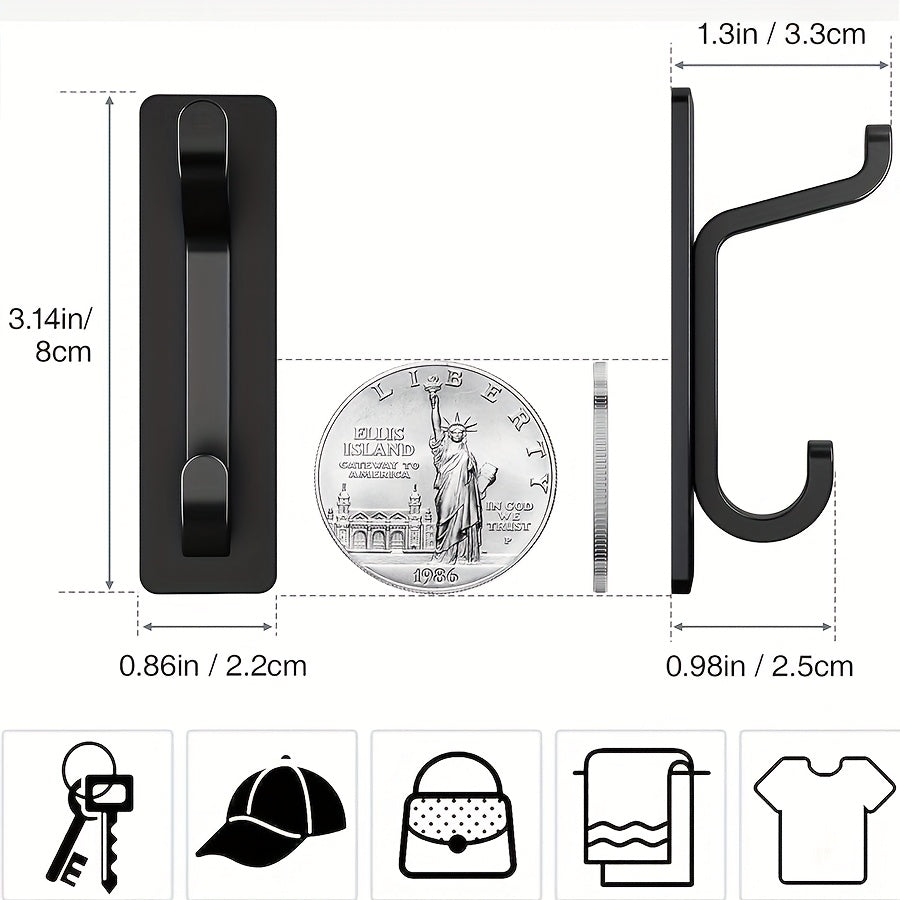 12pcs Self-Adhesive Hooks, Ultra-Strong Adhesive Hooks, Holds Up to 6kg, Heavy-Duty Wall Door Bar for Bathroom Shower Kitchen Towel Coat Hat Wallet, Black, 12-Pack