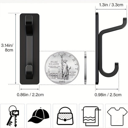 12pcs Self-Adhesive Hooks, Ultra-Strong Adhesive Hooks, Holds Up to 6kg, Heavy-Duty Wall Door Bar for Bathroom Shower Kitchen Towel Coat Hat Wallet, Black, 12-Pack