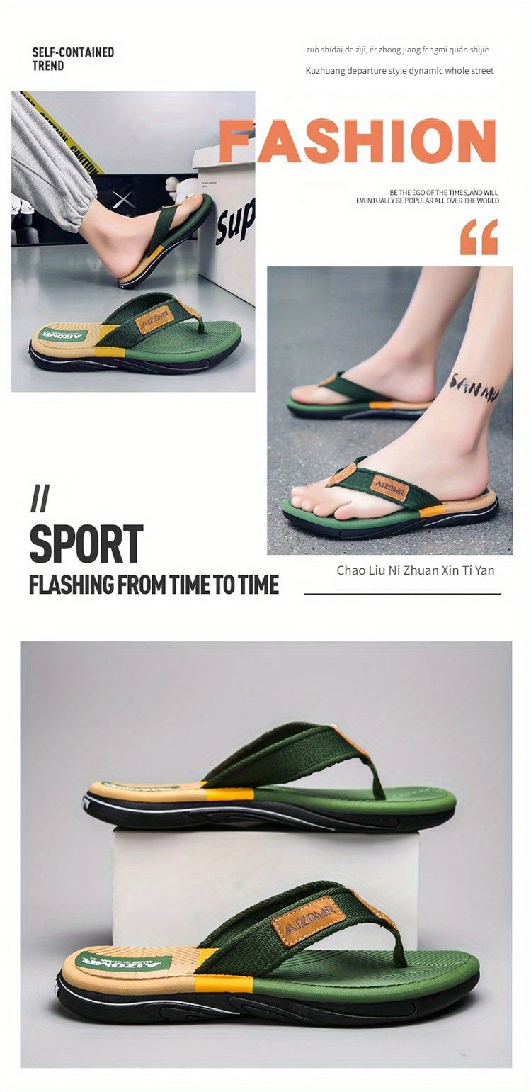 Men's Non-Slip EVA Slip-Resistant Flip-Flops - Heavy-Duty Ergonomic Arch & -Odor Technology, Green/Golden/Grey/Grip Tread Beach Sandals with Ergonomic Arch, Lightweight & Durable for Swimming, Walking, Pool - Multi-Color Opti