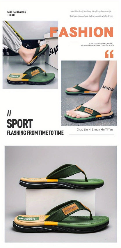 Men's Non-Slip EVA Slip-Resistant Flip-Flops - Heavy-Duty Ergonomic Arch & -Odor Technology, Green/Golden/Grey/Grip Tread Beach Sandals with Ergonomic Arch, Lightweight & Durable for Swimming, Walking, Pool - Multi-Color Opti