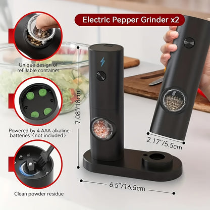 2pcs Electric Salt and Pepper Grinder Set with Adjustable Seam/Fineness, One-Touch Operation, (/Battery), Compact and Portable Base with ABS Housing &amp; Black/White Design, Ideal Gift