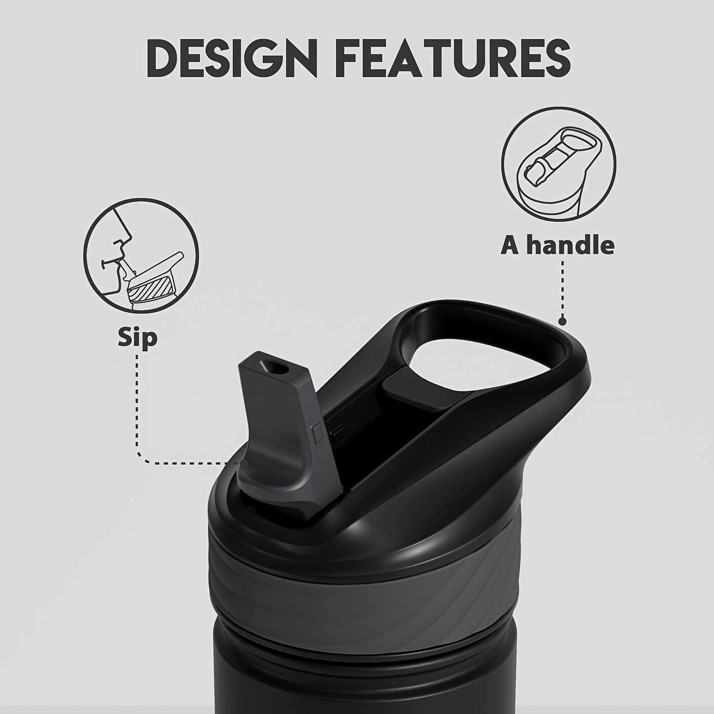 Powcan 18oz Stainless Steel Insulated Water Bottle Double Wall Insulated Bottle Travel Mug with Flip-Top Straw Lid, Leakproof Reusable Sip Cup with Handle, Sports Drinking Cup for Gym, Office, or Car Use