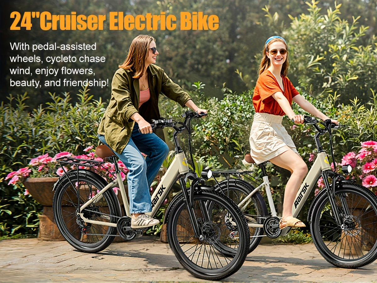 Aairsk 60.96cm Electric Bicycle for Adults, 7-Speed Ebike with 36V 13AH Replaceable Built-in Battery & 250W Motor, Full Suspension Electric Mountain Bike, 25 Km/h And 80km Range E-bike for Urban Commuters
