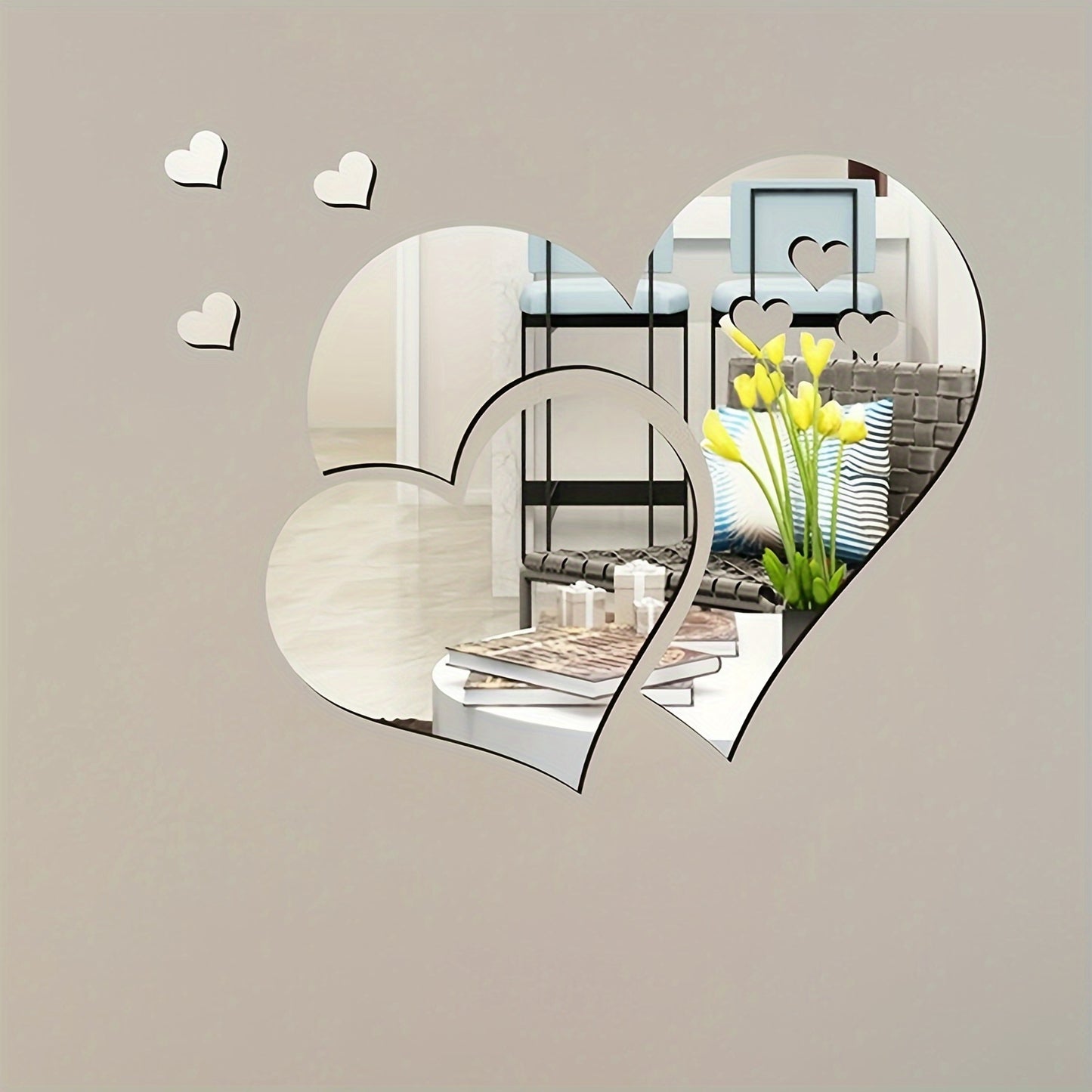5pcs Mirror Sticker, Acrylic Shatterproof Mirror Heart Wall Stickers Decor For Bedroom Living Room Dining Room Kitchen School（10.2*7.8inch）