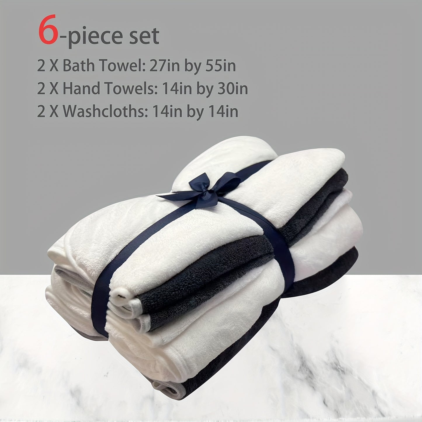 DIAOJIA 6pcs Ultra-Soft Microfiber Towel Set - Quick Dry, Super Absorbent & Lightweight - Includes Bath (68.58x139.7cm), Hand (33.02x76.2cm) & Washcloths (34.8x34.8cm) - Perfect for Home, Gym, Travel