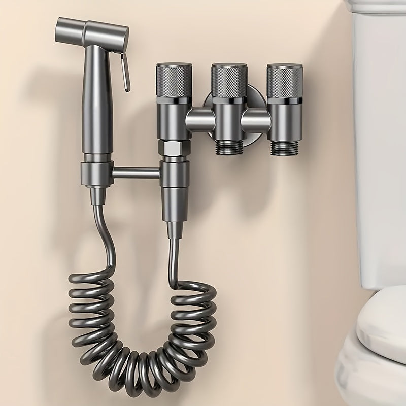 3-in-1 Stainless Steel Water Dispenser with Spray Gun - Wall-Mounted, Chrome Finish, Valve Core, No Electricity Needed for Bathroom and Kitchen, Durable Metal Design, Water Flow Control, Modern Aesthetic, Smooth Finish