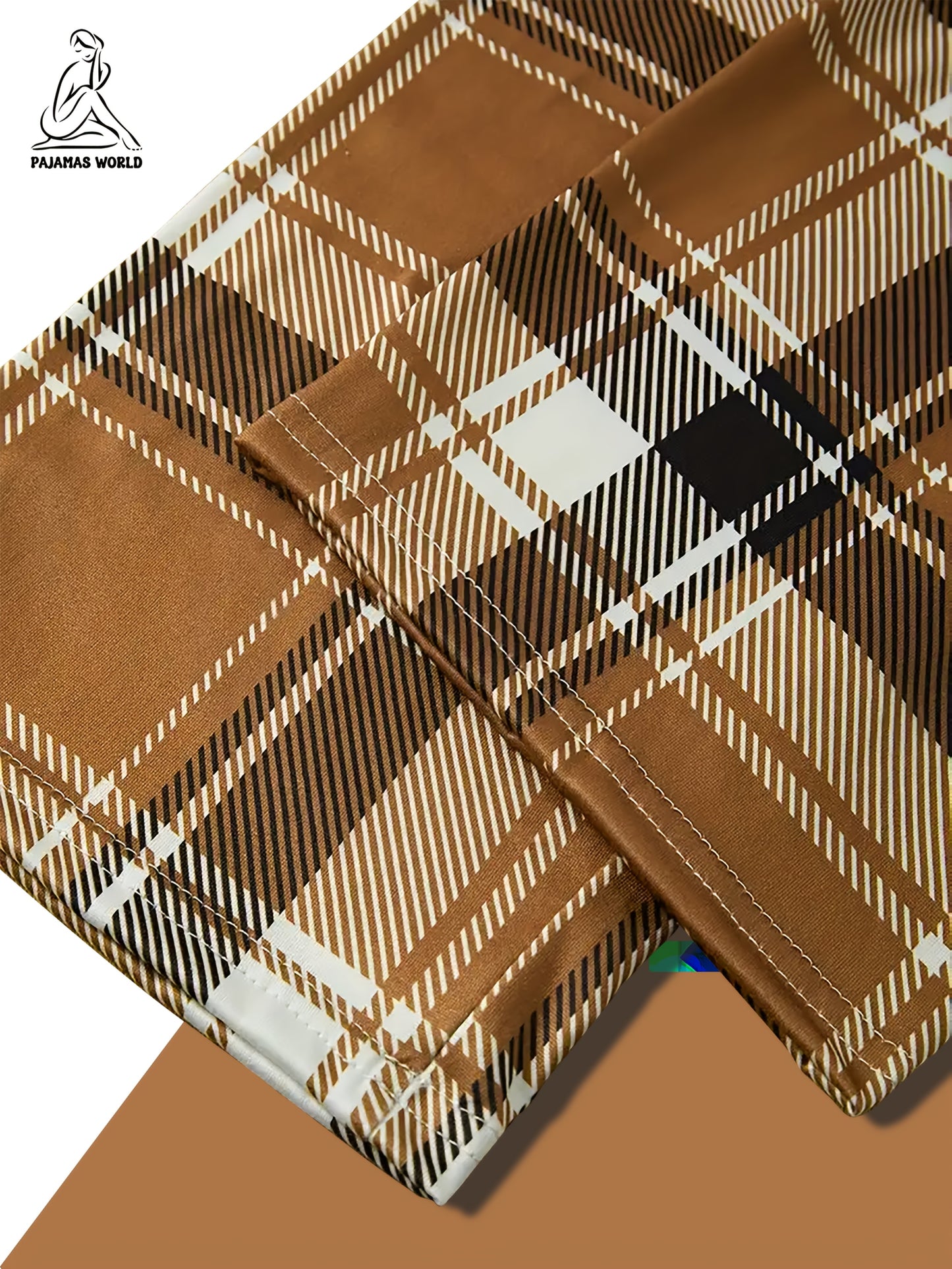 Conjunto de pijama casual para mulher com estampado de urso e xadrez - Blusa de manga curta macia e larga com cintura elástica, calças compridas e calções, roupa de dormir aconchegante para o outono/inverno