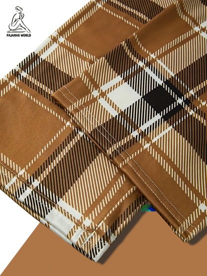 Conjunto de pijama casual para mulher com estampado de urso e xadrez - Blusa de manga curta macia e larga com cintura elástica, calças compridas e calções, roupa de dormir aconchegante para o outono/inverno