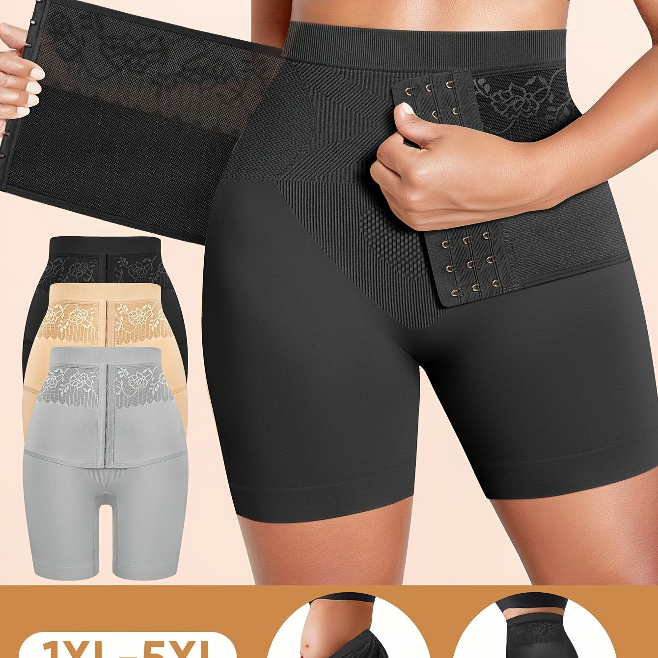 3pcs Value Pack Plus Size Women'S High-Waisted Tummy Control Shapewear Shorts - Seamless, Breathable Nylon Fabric, Medium Stretch, Easy Care & Quick-Dry, Non-Slip Waistband for, & Casual Attire (1XL-5XL)