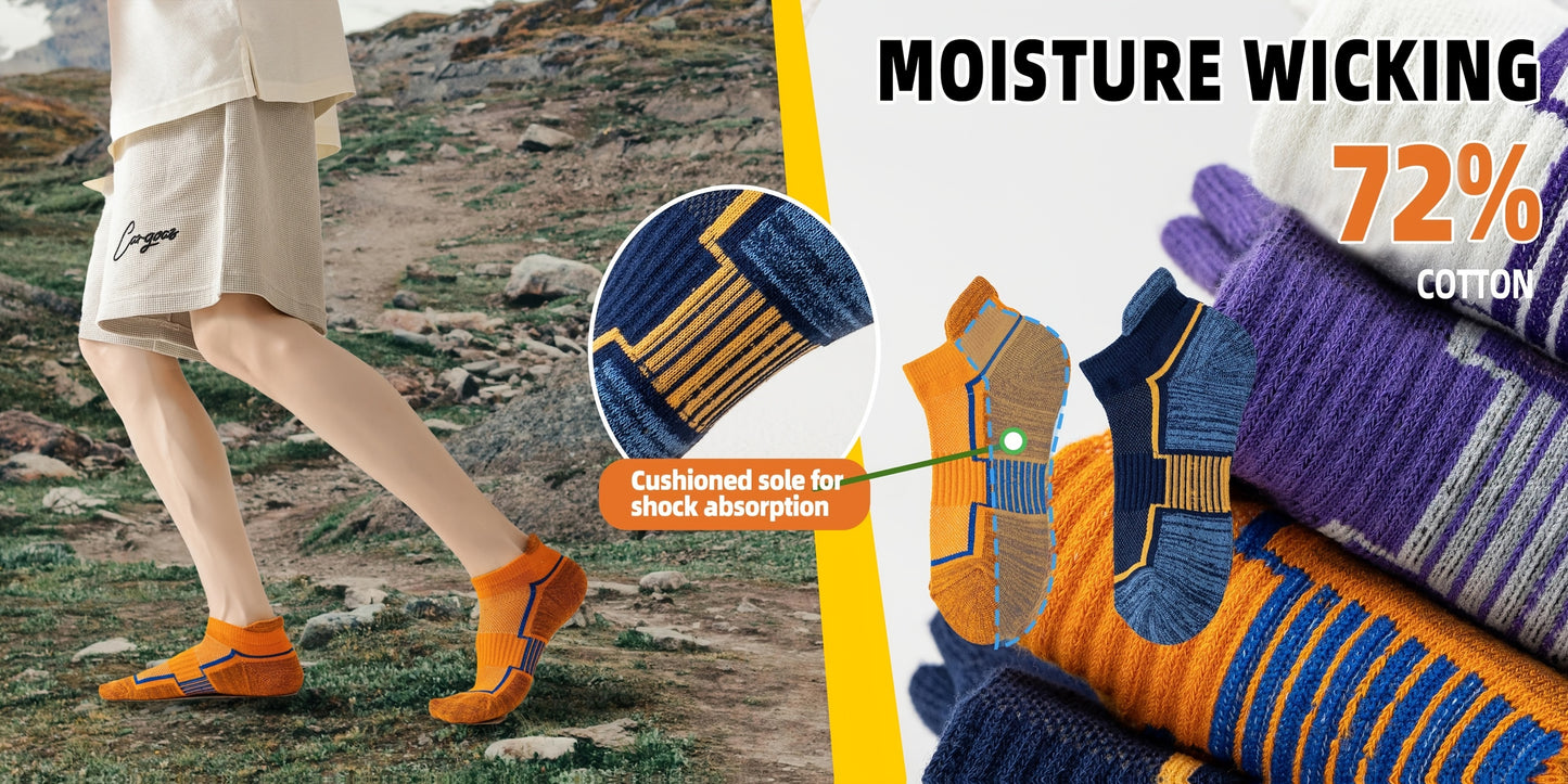 6 Pairs Unisex Trainer Socks, Short Padded Running Socks, Breathable Cotton Sports Socks