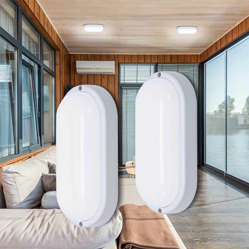 2-Pack LED Moisture-Proof Ceiling Lights, 12W/18W, 1080/1710 Lumens, 4000K, Semi-Flush Mount, Plastic, Powder Coated Finish, Hard-Wired, 220-240V, for Basement, Hallway, Balcony, Staircase - Modern Style, No Accessories Included