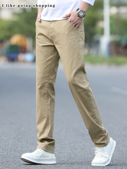 2pcs Men's Stretch Chino Pants - Straight-Leg Business Casual Trousers with Elastic Waistband, All-Season Formal &amp; Everyday Pants for Office, Meetings, and Casual Attire, Modern Pants, Comfortable Fit, Versatile