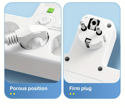 European Plug USB Adapter with 2 USB Ports, 1 C-Shaped Independent Switch, No-Blocking Compact Design, 10A 2500W, Suitable for Home Office Kitchen, Modern Plug Design, Durable Power Outlet