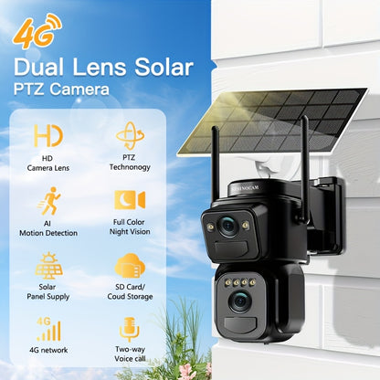 Solar-Powered 2G/3G/4G LTE Security Camera, 360° Viewing Angle, Includes SIM Card, Color Night Vision, PIR Motion Detection with Siren Alerts,4G Connectivity, Adjustable Height, Rechargeable Battery - Ideal for Rural Propert