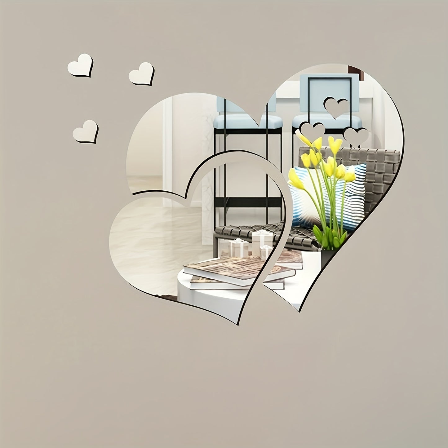 5pcs Mirror Sticker, Acrylic Shatterproof Mirror Heart Wall Stickers Decor For Bedroom Living Room Dining Room Kitchen School（10.2*7.8inch）