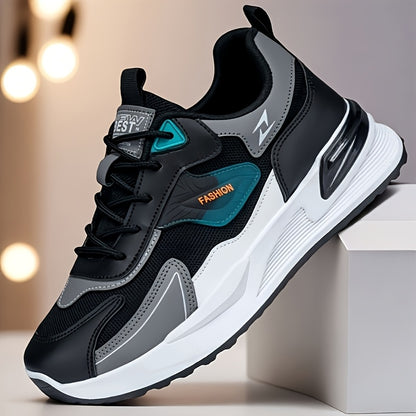 Ténis moderno e robusto para homem - Ténis estilo "dad shoes" em malha respirável com palmilha almofadada, ideal para todas as estações, em verde e bege. Perfeito para caminhadas, corridas e uso diário.