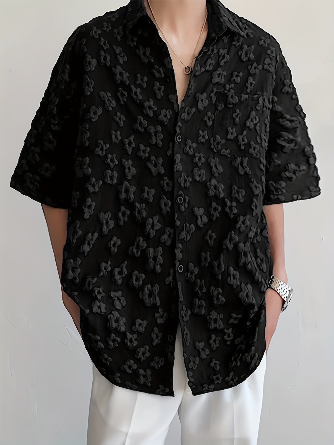 INCERUN Bohemian Floral Print Casual T-Shirt - Loose Fit, Button-Down, Polyester Blend, Machine Washer