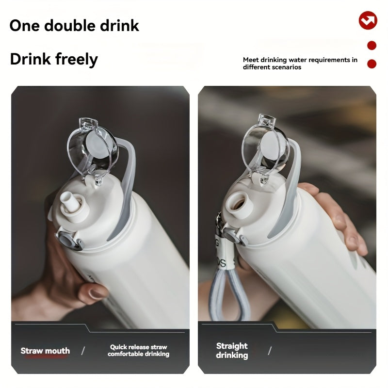 NIRMEI 316 Stainless Steel Insulated Sports Water Bottle with Straw - Leak-Proof, Dual-Use for Hot & Cold Beverages, Car Cup Holder Design, Matte Finish, Portable & Durable for Outdoor Activities, Festive Gift for Valentine'S