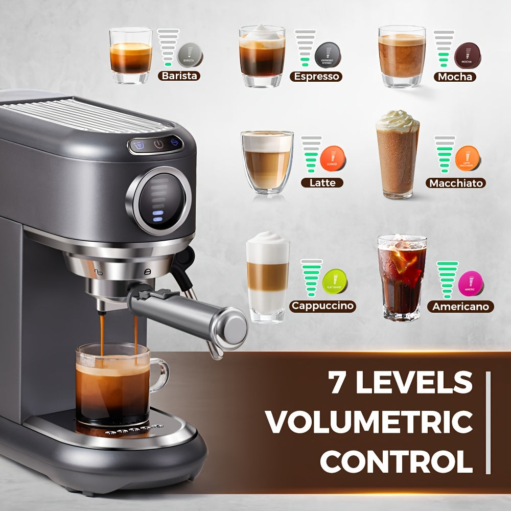 CAFELFFE Cold/Hot Semi-Automatic Espresso Machine, Stainless Steel Multi-Function Latte & Cappuccino Maker with Built-in Milk Frother/Steam Wand, Upgraded 7-Level Water Volume Control, Compatible with Ground Coffee & ESE Pods