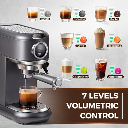 CAFELFFE Cold/Hot Semi-Automatic Espresso Machine, Stainless Steel Multi-Function Latte & Cappuccino Maker with Built-in Milk Frother/Steam Wand, Upgraded 7-Level Water Volume Control, Compatible with Ground Coffee & ESE Pods