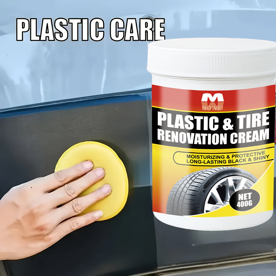 400g Multi-Surface Restorer Cream - Plastic & Tire Black Restoration, Anti-Aging Formula for Car Dashboard, Wheel Hubs, Sofa Seats - Universal Use, Before & After Results