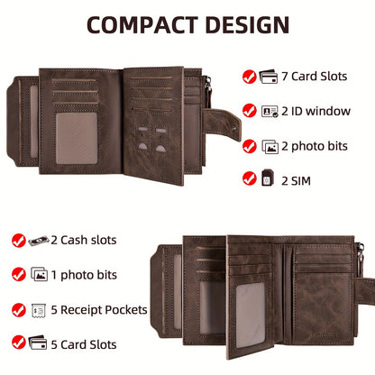 BANYANU Vintage Genuine Leather Wallet for Men - RFID Blocking, 17 Card Slots, Zippered Coin Pocket &amp; Independent Card Holder, Brown, Perfect Father'S Day Gift, Secure Card Storage | Vintage Wallet | Durable Zipper Closure, B