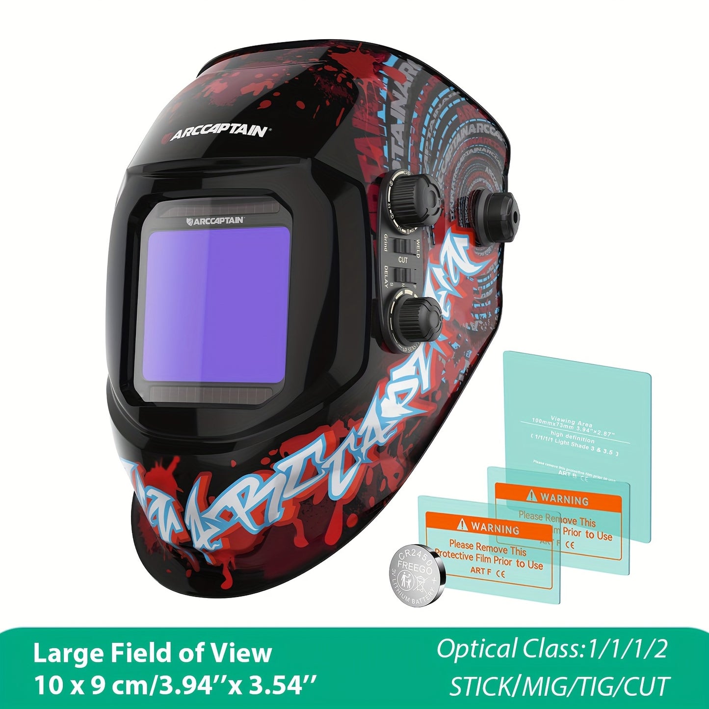 Máscara de soldadura com ecrã de visualização ampla, ARCCAPTAIN, com escurecimento automático True Color.