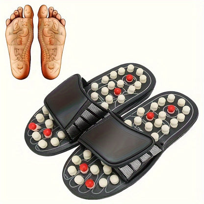 Massage Slippers Polka Dot Japanese Rotating Health Massage Slippers Acupoint Health Care Foot Health Slippers, Open Toe Non-Slip Massage Shoes Reflex Foot