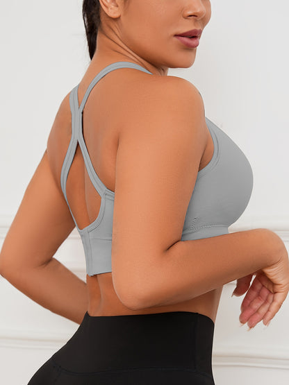 2pcs Stretchy Solid Racer Back Sports Bra, Comfy & Breathable Push Up Fitness Bra, Women's Lingerie & Underwear