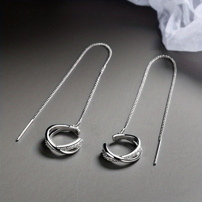 Shiny Zircon Decor Sexy Ear Cuff Threader Earrings Copper Jewelry Exquisite Female Gift Daily Casual