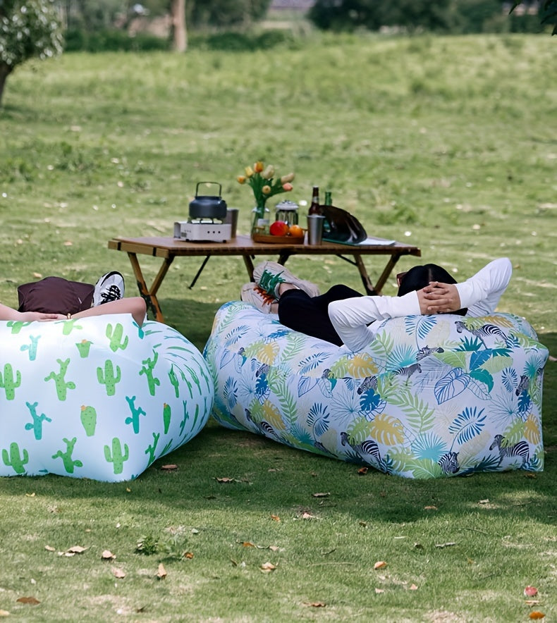 1pc Large Inflatable Sofa Chair - Heavy-Duty Oxford Fabric Portable Air Bed/Seat, Foldable Self-Inflating Couch for Adults &, No Needed, Ideal for Camping, Beach, Music Festivals, Backyard (Takes Air from Mouth, Chaise Pliant