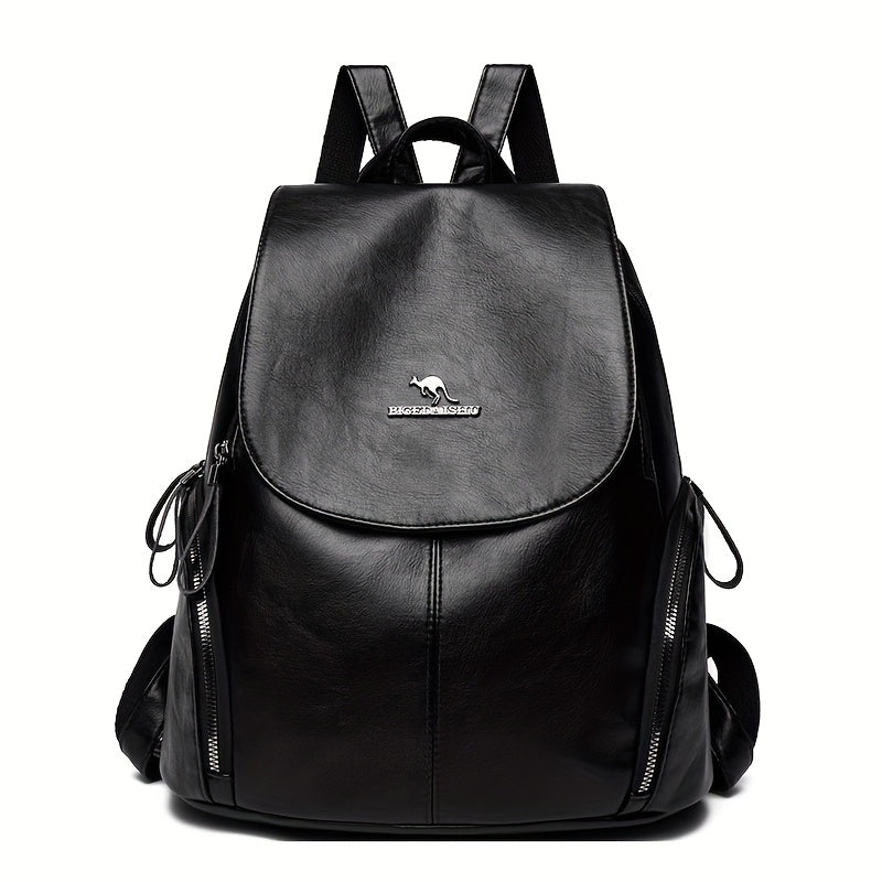 Women'S Genuine Leather Backpack - Elegant Minimalist Purse with Adjustable Shoulder Straps & Zipper Closure, Spacious Interior Compartment - for Work, Travel, School, Everyday Use - Available in Black, Red, Blue, Purple - Du
