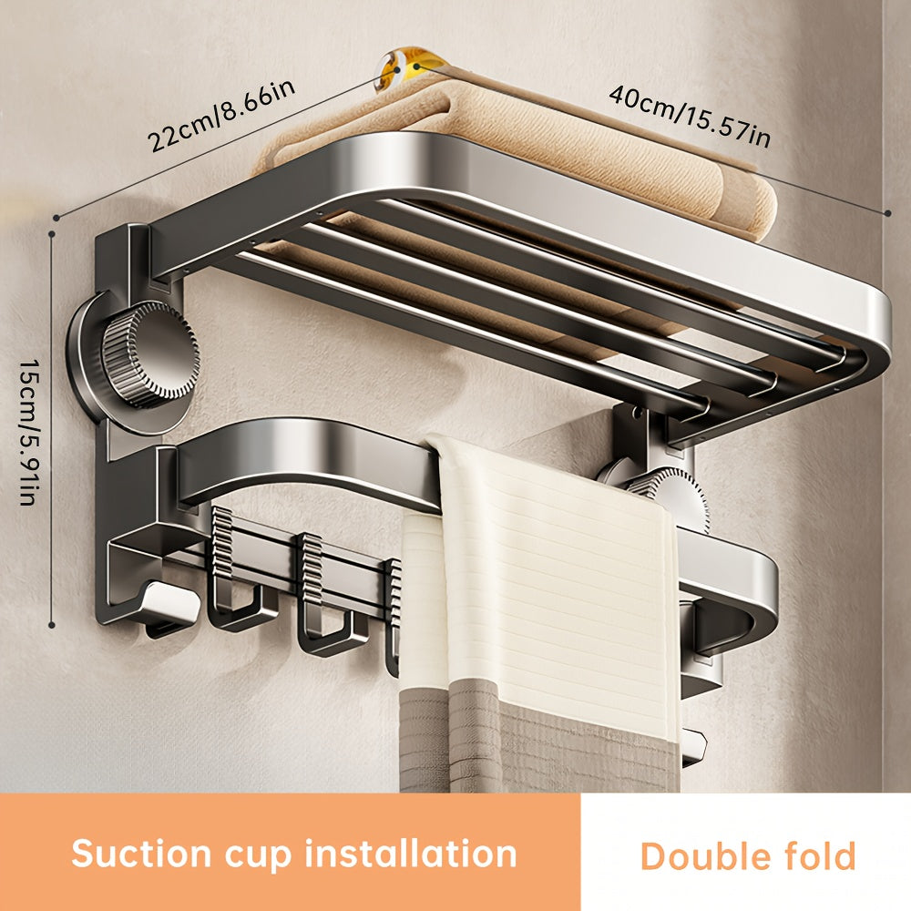 A Multifunctional Foldable Towel Rack with 1 Suction Cup, Including 2 Bases And 7 Hooks, a Space-Saving Towel Storage Rack, Suitable for Bathrooms And Balconies, Gray in Color, No Drilling Required to Change Its Position, Tow