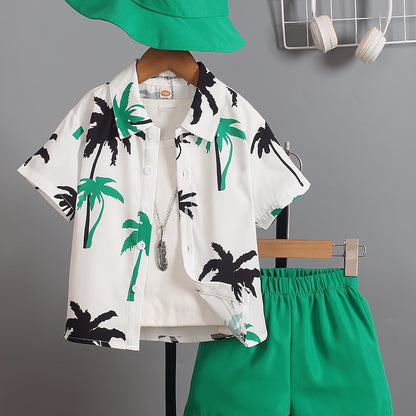 Boys' Summer Fashion Street Shirt Three-piece Set Only Selling Hats, Shirts and Shorts, Perfect for Outdoor