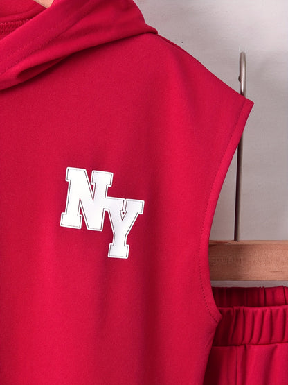 Cool Short-Sleeve T-Shirt with Letter Print And Shorts Set for Boys, for Outdoor