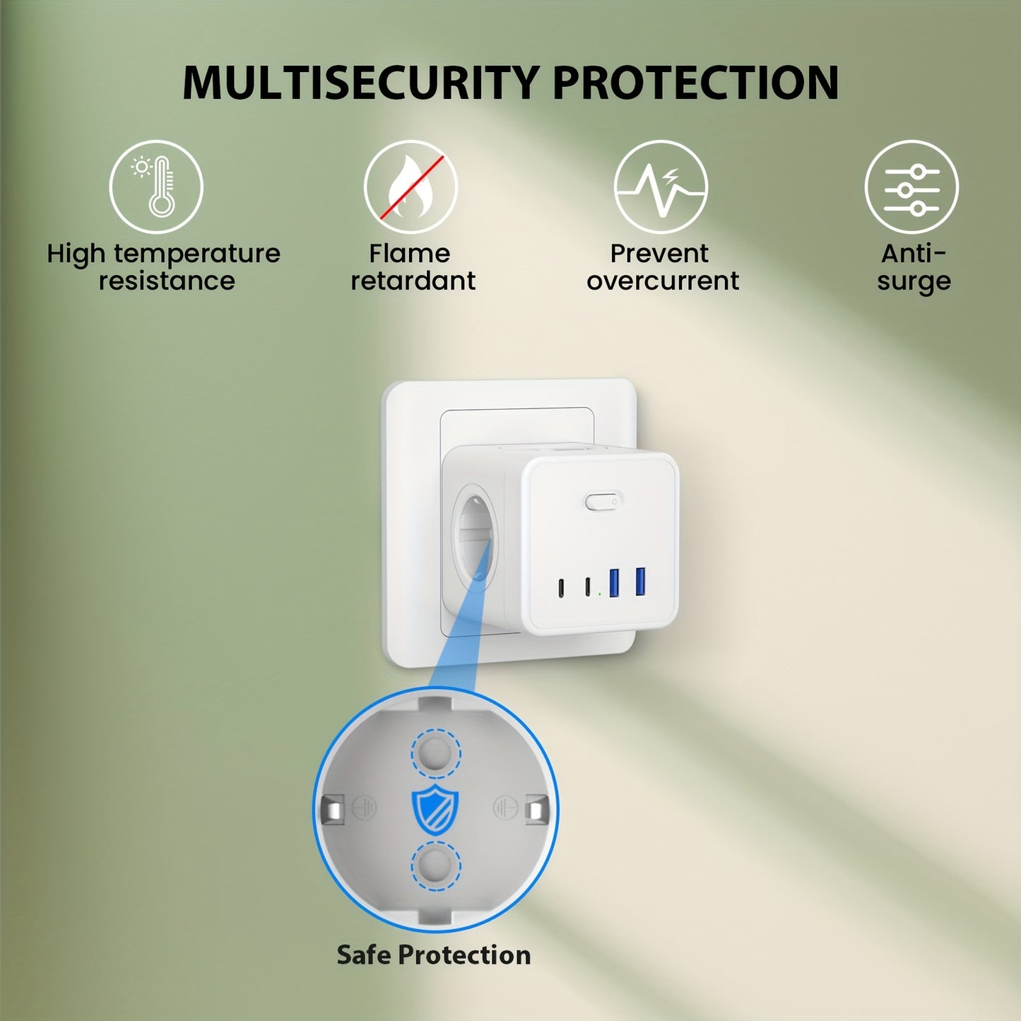 5-in-1 Portable Power Socket Adapter - 4000W Large Capacity, Compact Cube Design with 4 USB Ports & 2 AC Outlets, European Plug, On/Off Switch for Home & Office Appliances, White, Power Adapter for Electronics, Versatile Char