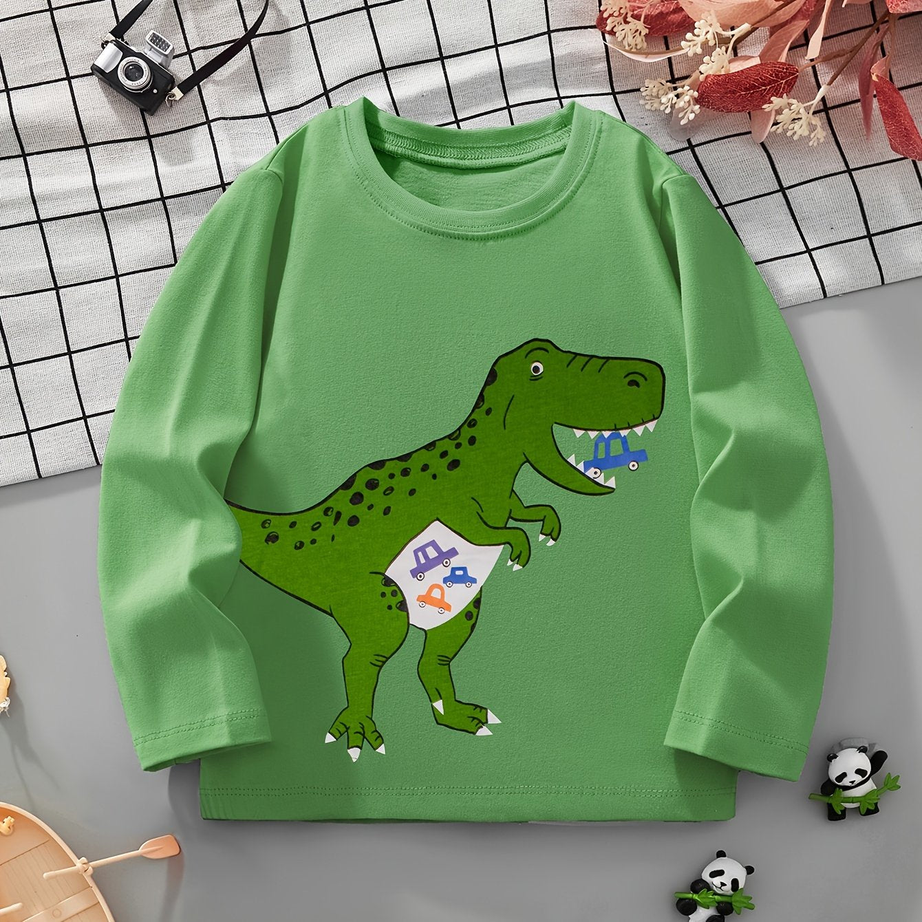Boys' Pure Cotton Long Sleeve T-Shirt with Small Dinosaur Pattern Autumn and Winter Trendy Style