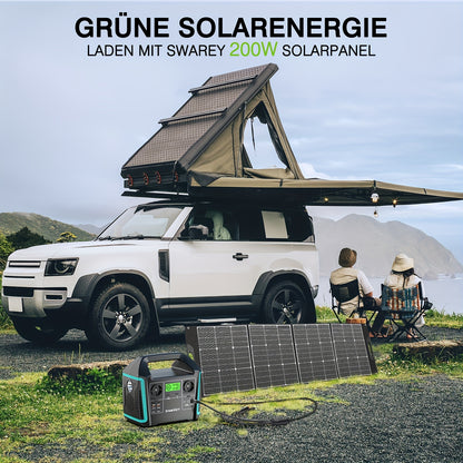 SWAREY Portable Power Station with 200W Solar Panel, 725.76Wh Solar power bank, 1000 W (Surge 1500 W) AC Outputs/Pure Sine Wave, Emergency power bank, 2 X 65 W USB-C Connection, Power power bank Battery for Outdoors, Camping,