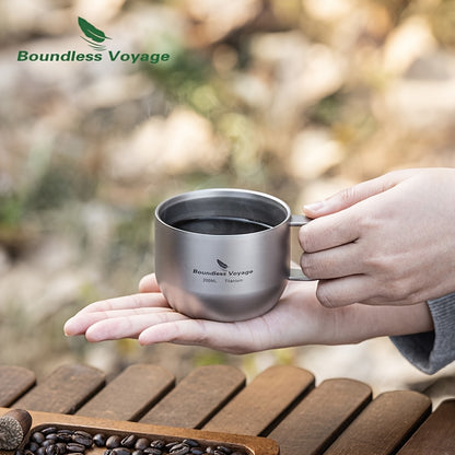Boundless Voyage 200ml Titanium Double Wall Mug – Ultralight, Durable, Portable Coffee Cup with Handle for Travel, Camping & Outdoor Adventures, Travel Coffee Mug | Modern Minimalist Mug | Titanium Construction, Coffee Trav
