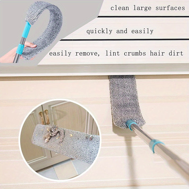 Extendable Microfiber Dust Brush Set with Long Handle Washable Reusable Multi Purpose Dry Wet Cleaning Brush for Sofa Bed Furniture Crevices