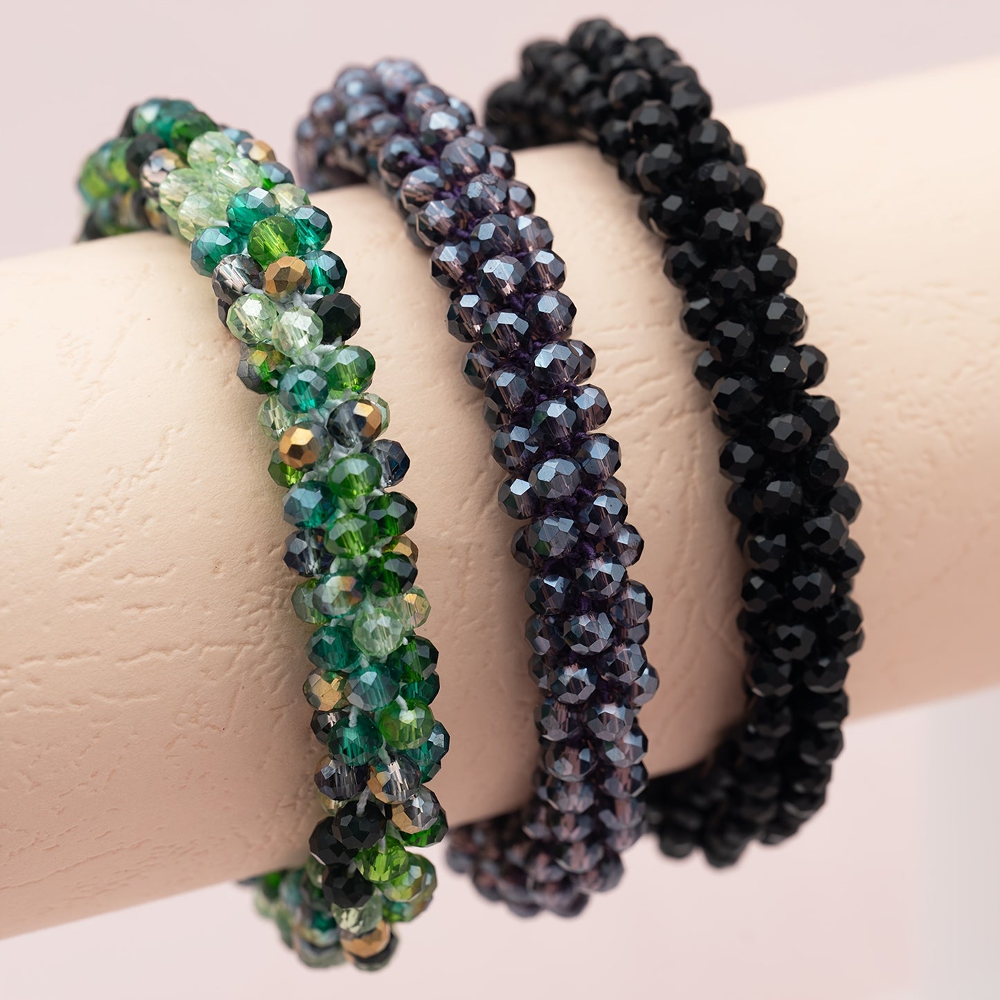 Esbbela 3pcs Bracelet Set Holiday Gift Beaded Artificial Crystal Stackable Strap Set with Elasticity Suitable for Women Men 16.51-20.32cm Daily Vacation