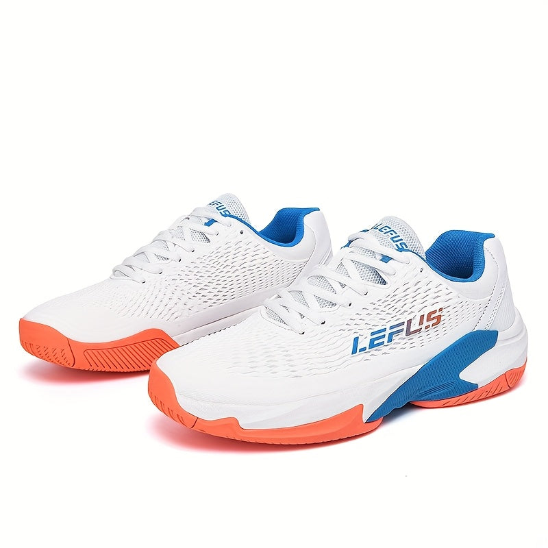 LEFUS Men's Light Cushioned -Skid Slip- Court Shoes - All-Season White & /Orange Tennis, Badminton, Pickleball Shoes with Arch, PU Upper & /Rubber Sole, Non-Slip Traction for Training, Sports, Casual Wear - Ideal for Indoor/