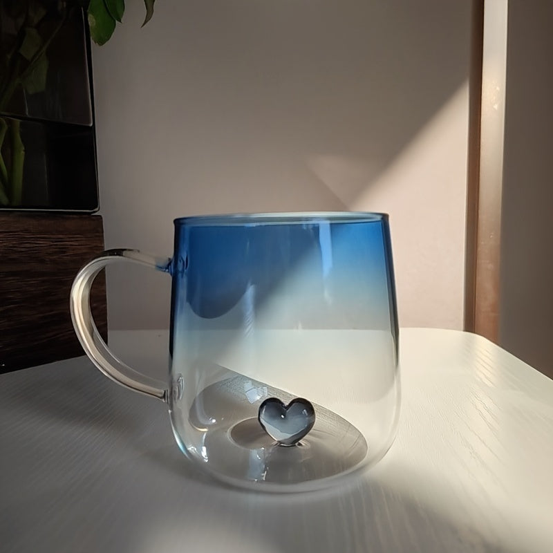 1pc Heart-Shaped Gradient Glass Cup, 350ml - Heat-Resistant, Decorative Coffee & Juice Mug with Handle, Perfect for Valentine's Day or Birthday Gift