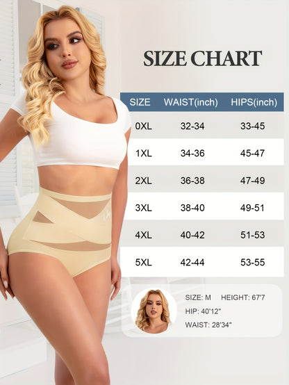 6-Pack MIOTAN Plus Size High-Waisted Tummy Control Panties for Women, Breathable Mesh Crossed Waistband, Seamless Fiber, Shaping Butt Lifting Underwear, Elegant Solid Color, Medium Stretch Knit Fabric, 90% Polyester 10% Elast