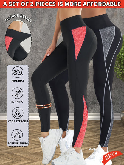 2-Pack Women's Non-See-Through Yoga Pants - High-Waisted Tummy Control Leggings, Quick-Dry Stretchy Workout Pants for Gym, Running, Pilates - Non-Slip Grip & All-Season Fitness Apparel (Machine Washable) - Ideal Gift for Wome