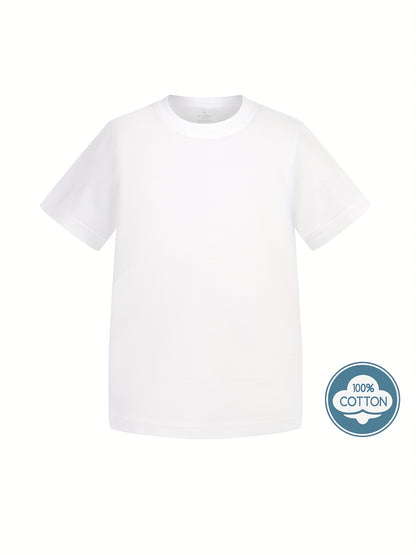T-shirt infantil de cor sólida, blusa casual de manga curta, t-shirt infantil para o verão.