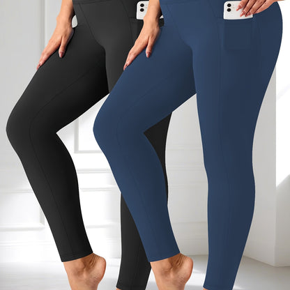 Plus Size - Two-piece set - Plus Size Crescent Pocket 9-Inch Pants (Discounted Promotional Model) - Belly Tight-Fitting Leggings with Pockets High-Waisted Pants for Women and Fitness