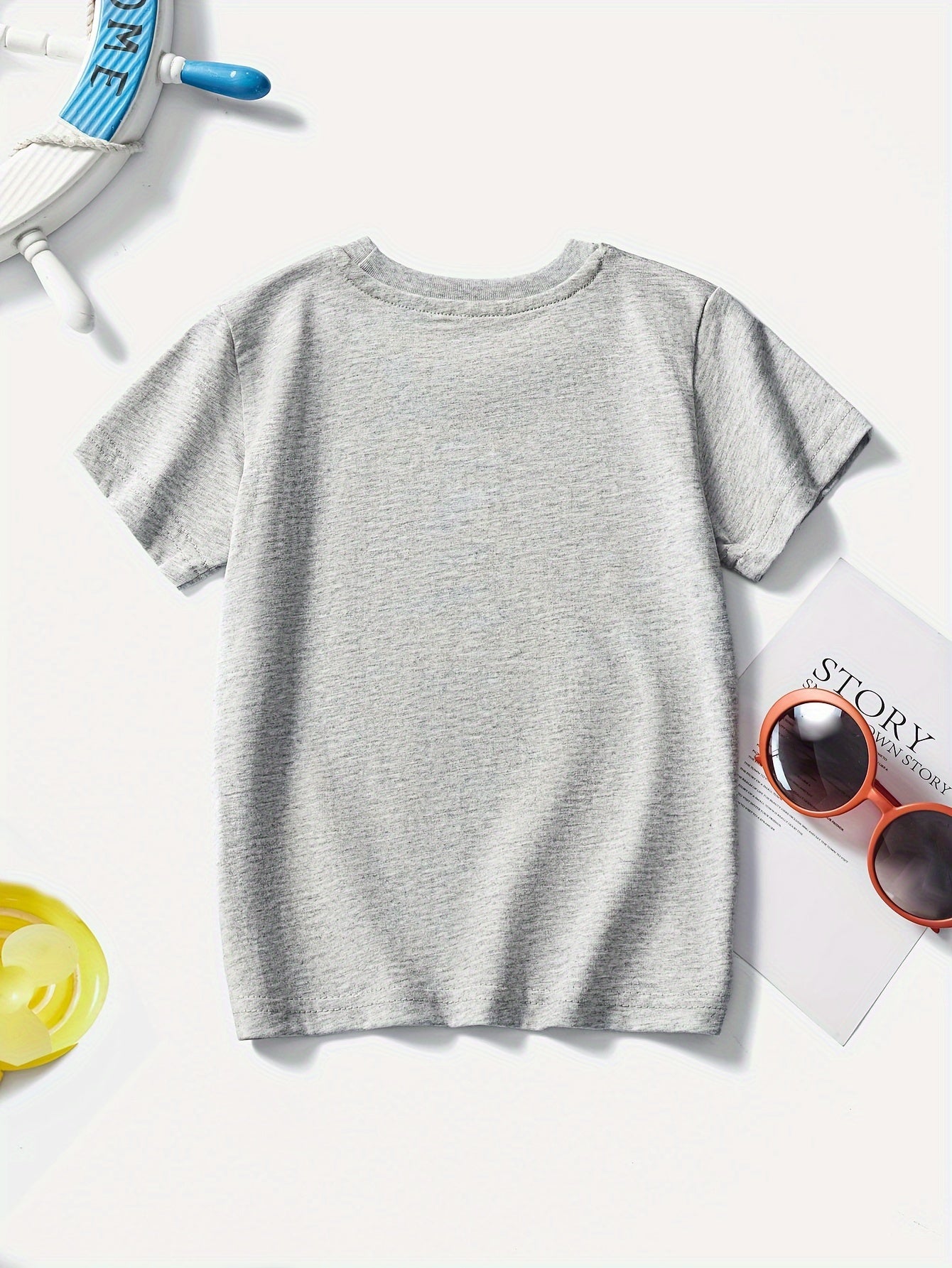 Boys' Cotton Short Sleeve T-Shirt with Cartoon Excavator Print, Breathable Summer Trend