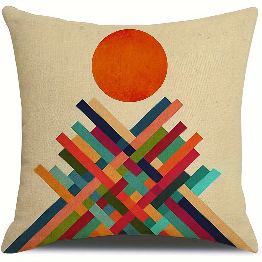 4pcs  Abstract Sunset Linen Throw Pillow Covers  Decorative Square Boho Abstract Pillow Cases 18x18 Inches Farmhouse Sunset Cushion Covers for Sofa Couch Home Decoration